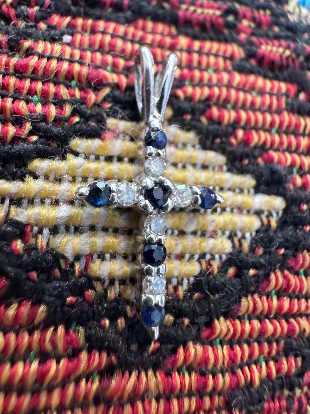 10K White Gold Sapphire & Diamond Cross Pendant